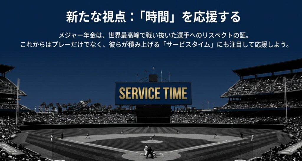 プレーだけでなく「サービスタイム」の積み上げにも注目して応援しようという、新たな観戦視点を提案するスライド。