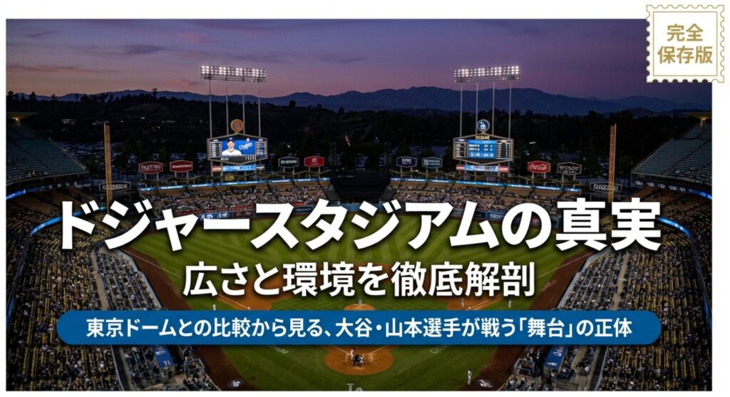 ドジャースタジアムの真実、広さと環境を徹底解剖というタイトル文字が入った記事の表紙画像